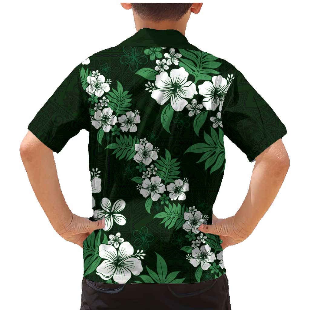Hawaiian Hibiscus Tribal Floral Green Family Matching Mermaid Dress and Hawaiian Shirt Polynesian Tapa Pattern - Polynesian Pride