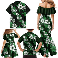 Hawaiian Hibiscus Tribal Floral Green Family Matching Mermaid Dress and Hawaiian Shirt Polynesian Tapa Pattern - Polynesian Pride