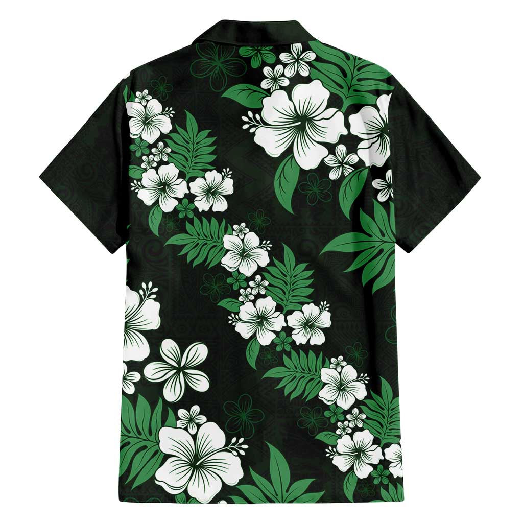 Hawaiian Hibiscus Tribal Floral Green Family Matching Off Shoulder Maxi Dress and Hawaiian Shirt Polynesian Tapa Pattern - Polynesian Pride
