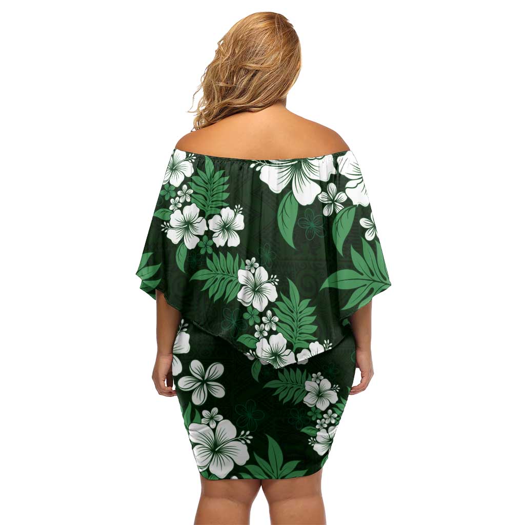 Hawaiian Hibiscus Tribal Floral Green Family Matching Off Shoulder Short Dress and Hawaiian Shirt Polynesian Tapa Pattern - Polynesian Pride