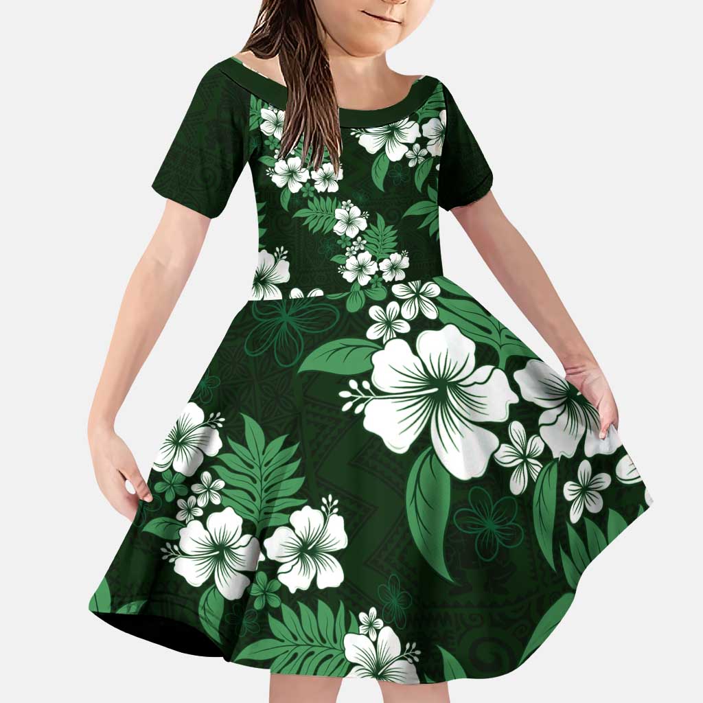 Hawaiian Hibiscus Tribal Floral Green Family Matching Puletasi and Hawaiian Shirt Polynesian Tapa Pattern - Polynesian Pride