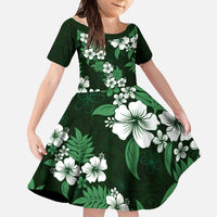 Hawaiian Hibiscus Tribal Floral Green Family Matching Short Sleeve Bodycon Dress and Hawaiian Shirt Polynesian Tapa Pattern - Polynesian Pride