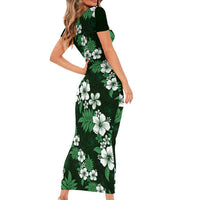 Hawaiian Hibiscus Tribal Floral Green Family Matching Short Sleeve Bodycon Dress and Hawaiian Shirt Polynesian Tapa Pattern - Polynesian Pride