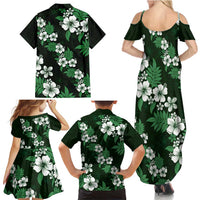 Hawaiian Hibiscus Tribal Floral Green Family Matching Summer Maxi Dress and Hawaiian Shirt Polynesian Tapa Pattern - Polynesian Pride