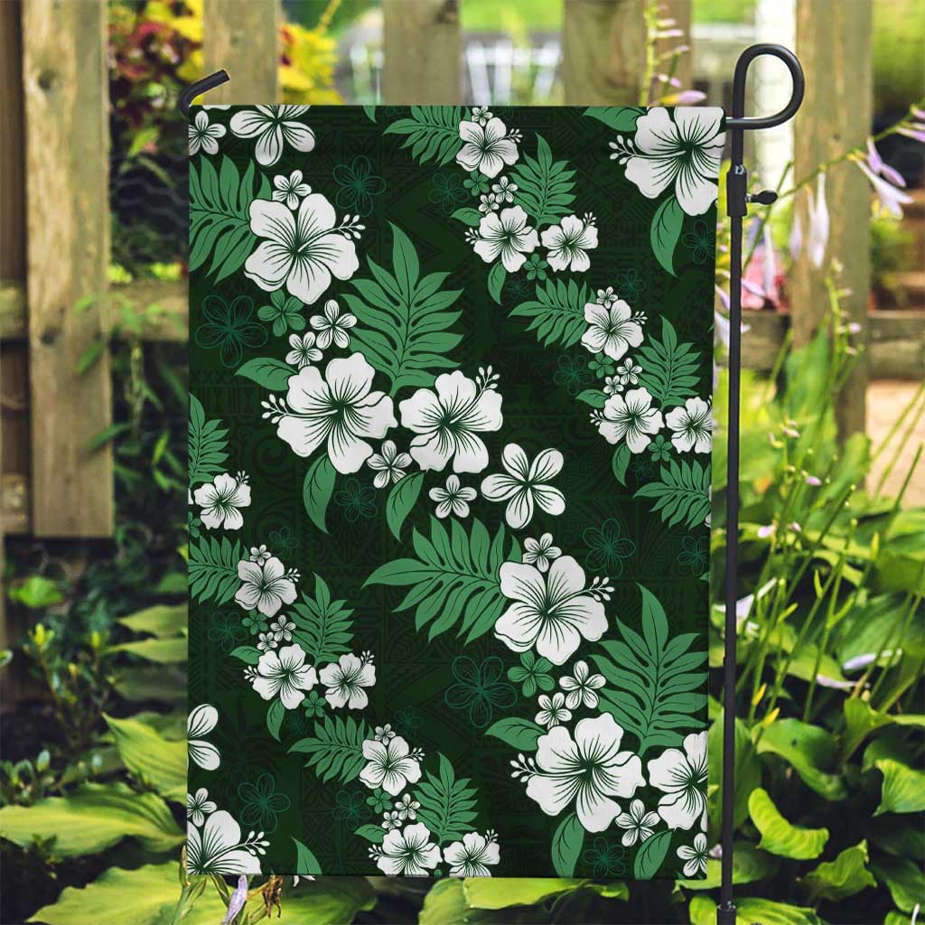 Hawaiian Hibiscus Tribal Floral Green Garden Flag Polynesian Tapa Pattern - Polynesian Pride