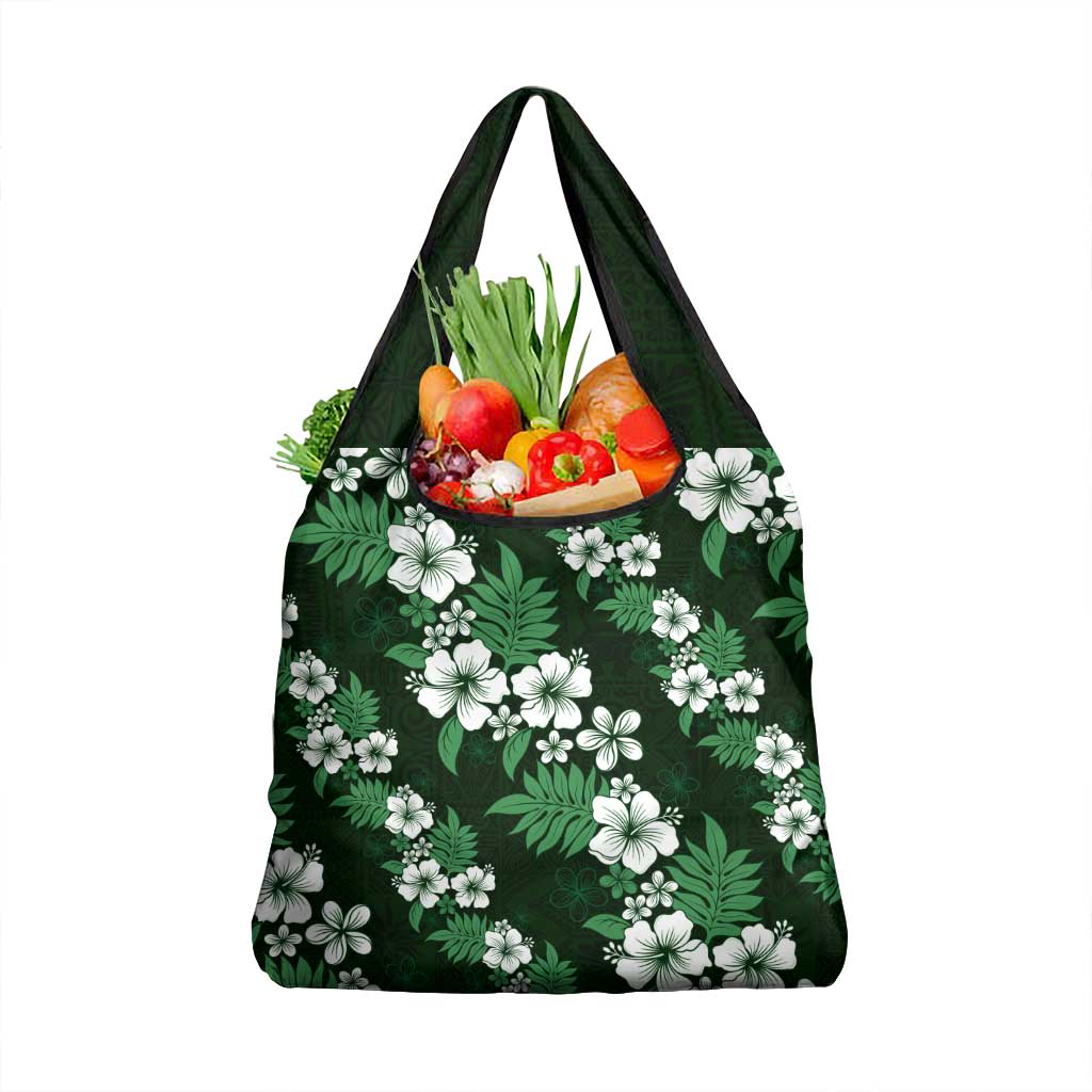 Hawaiian Hibiscus Tribal Floral Green Grocery Bag Polynesian Tapa Pattern - Polynesian Pride
