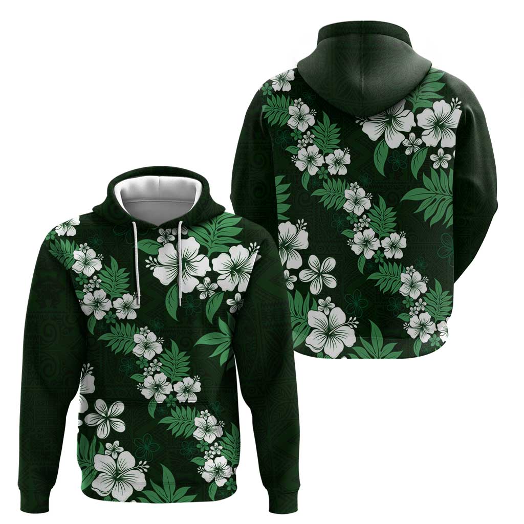 Hawaiian Hibiscus Tribal Floral Green Hoodie Polynesian Tapa Pattern - Polynesian Pride
