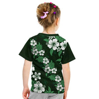Hawaiian Hibiscus Tribal Floral Green Kid T Shirt Polynesian Tapa Pattern - Polynesian Pride