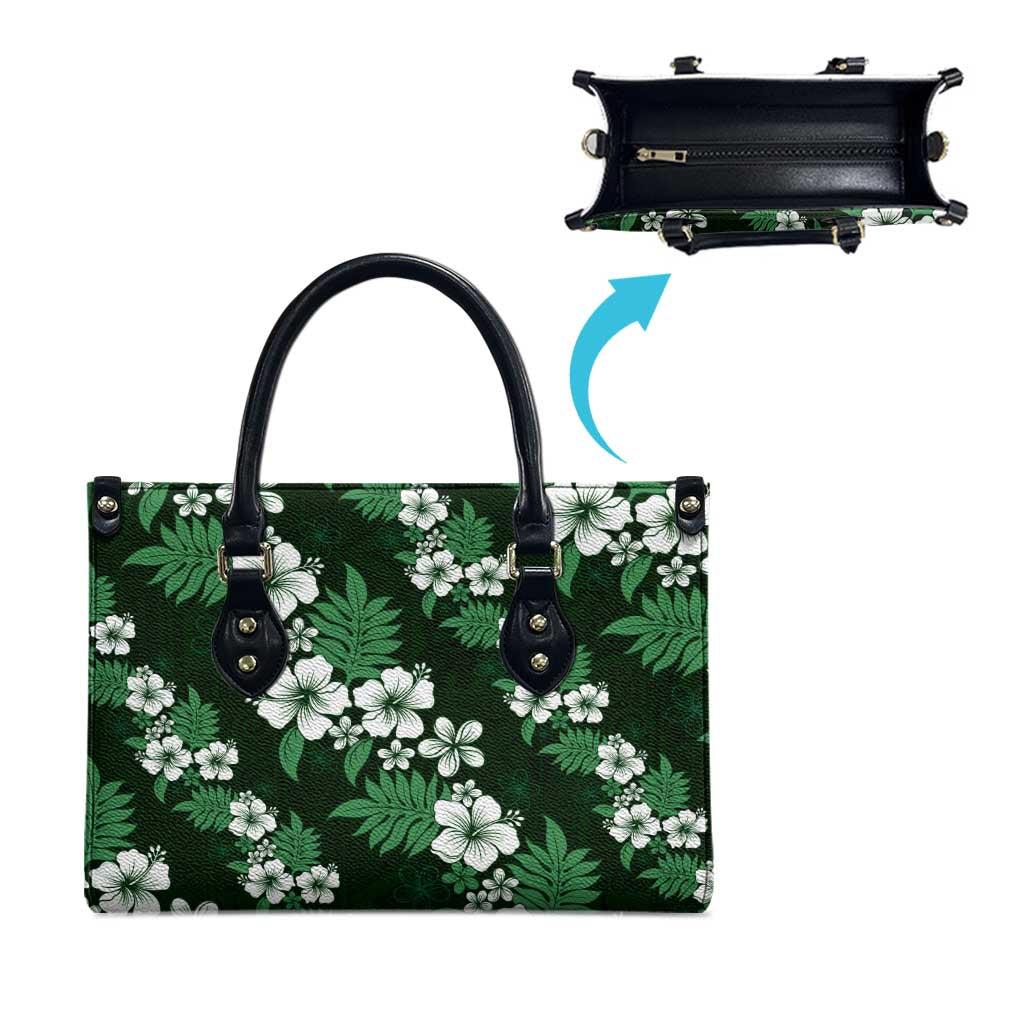 Hawaiian Hibiscus Tribal Floral Green Leather Bag Polynesian Tapa Pattern - Polynesian Pride