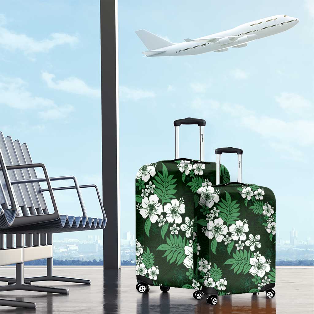Hawaiian Hibiscus Tribal Floral Green Luggage Cover Polynesian Tapa Pattern - Polynesian Pride