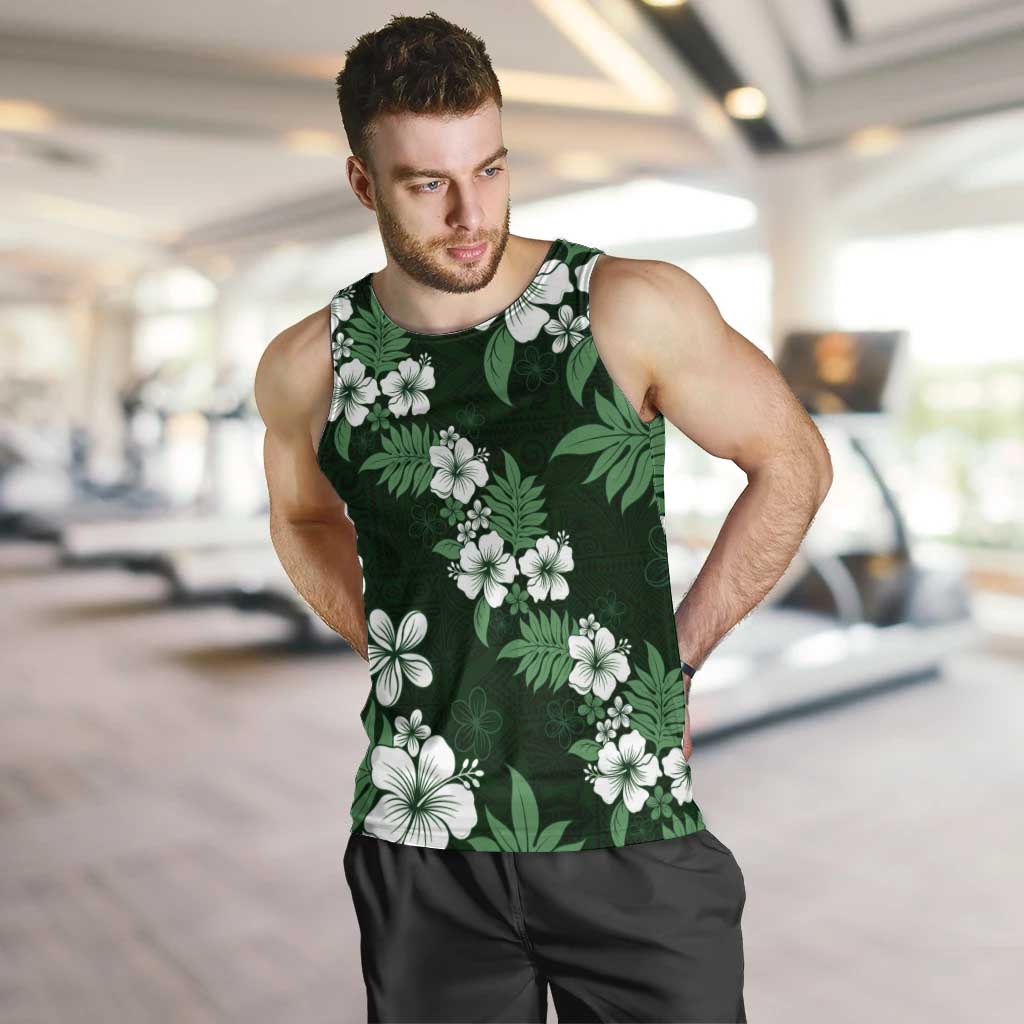Hawaiian Hibiscus Tribal Floral Green Men Tank Top Polynesian Tapa Pattern - Polynesian Pride