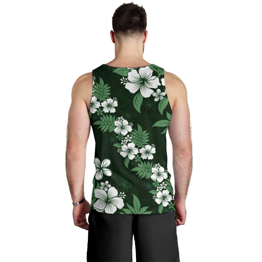 Hawaiian Hibiscus Tribal Floral Green Men Tank Top Polynesian Tapa Pattern - Polynesian Pride