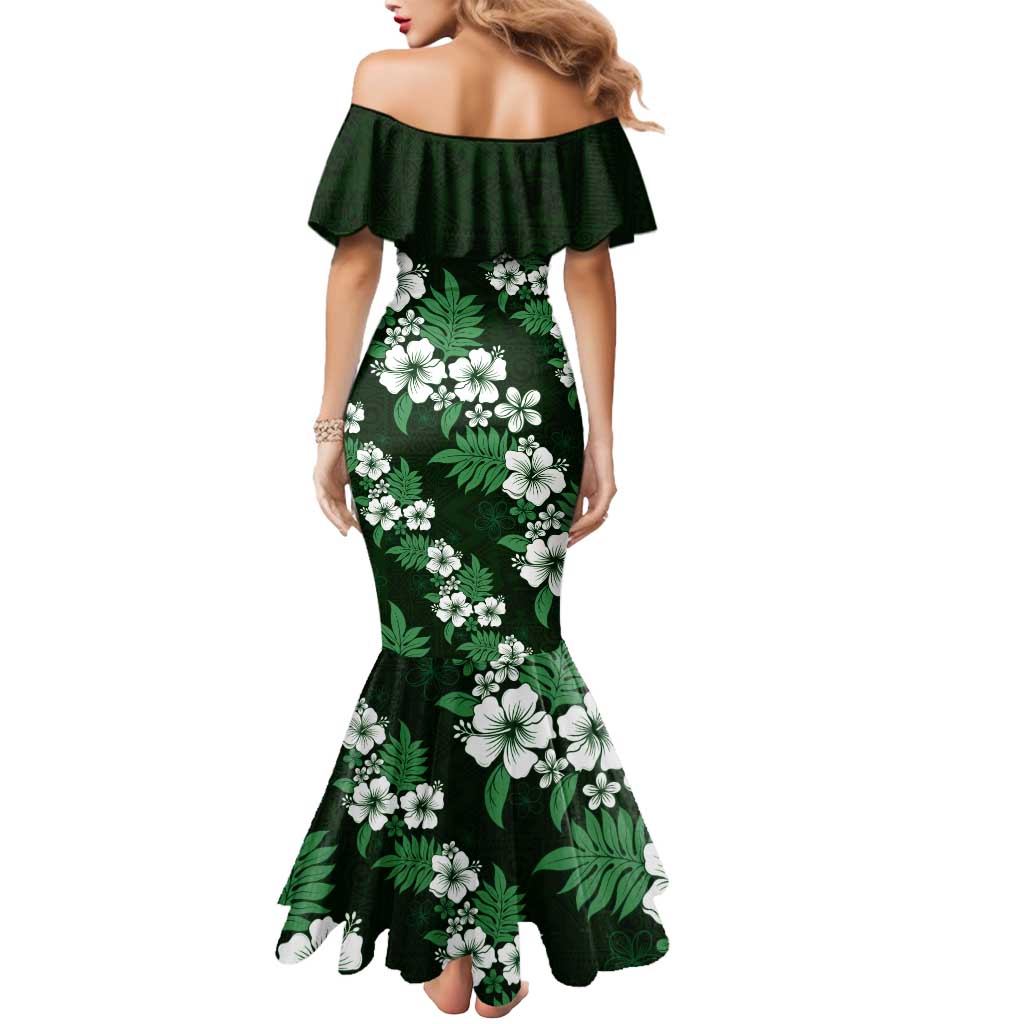 Hawaiian Hibiscus Tribal Floral Green Mermaid Dress Polynesian Tapa Pattern - Polynesian Pride