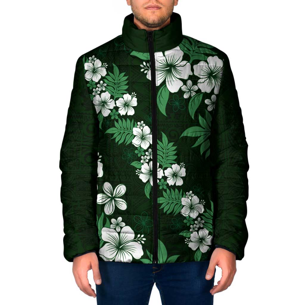 Hawaiian Hibiscus Tribal Floral Green Padded Jacket Polynesian Tapa Pattern LT01 Men Green - Polynesian Pride