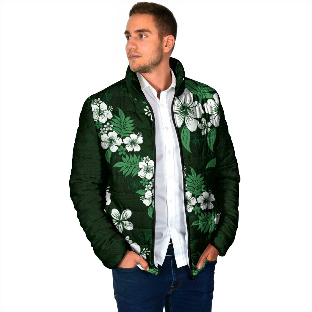 Hawaiian Hibiscus Tribal Floral Green Padded Jacket Polynesian Tapa Pattern - Polynesian Pride