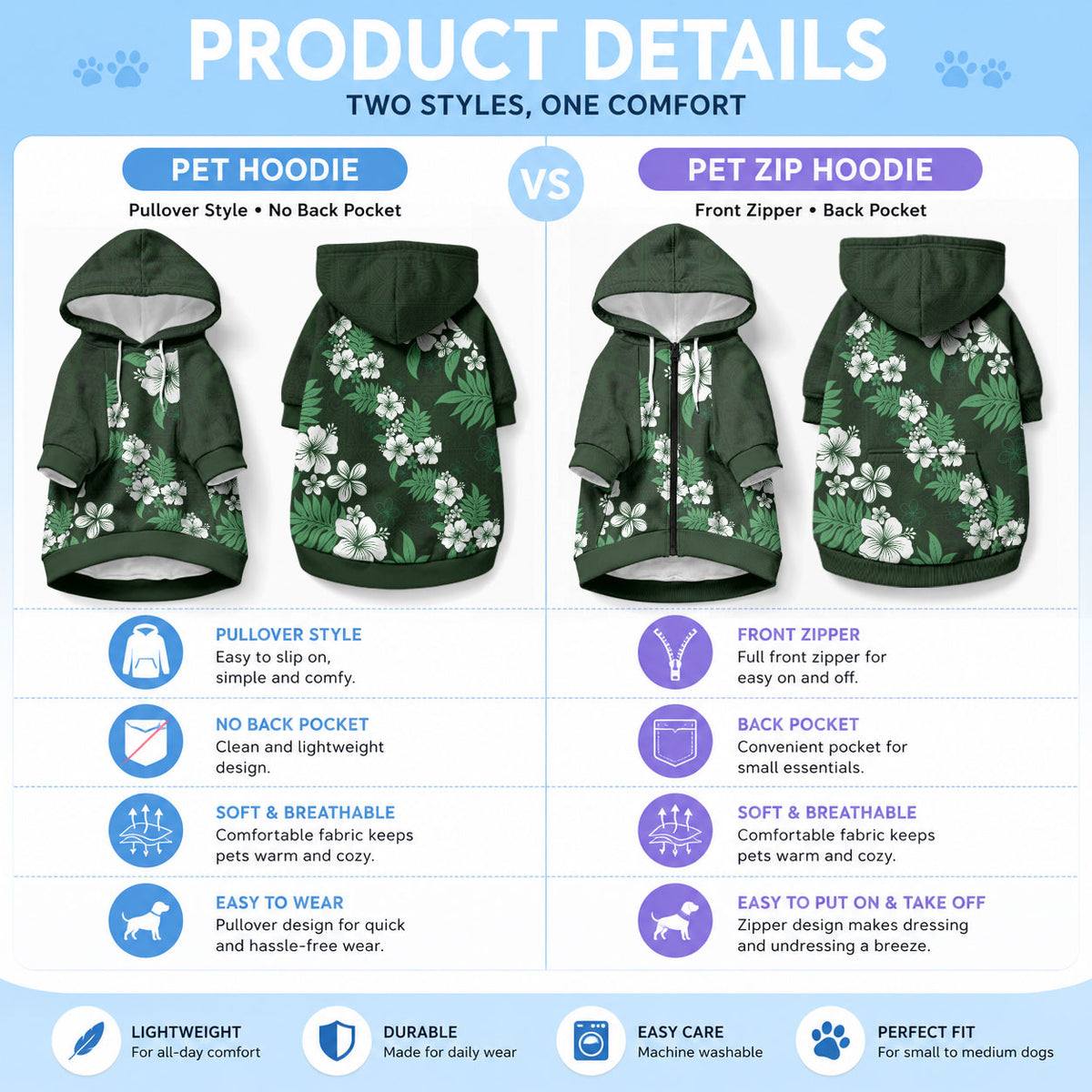 Hawaiian Hibiscus Tribal Floral Green Pet Hoodie Polynesian Tapa Pattern