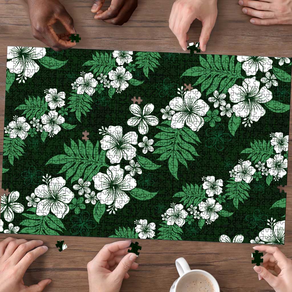 Hawaiian Hibiscus Tribal Floral Green Puzzle Polynesian Tapa Pattern - Polynesian Pride