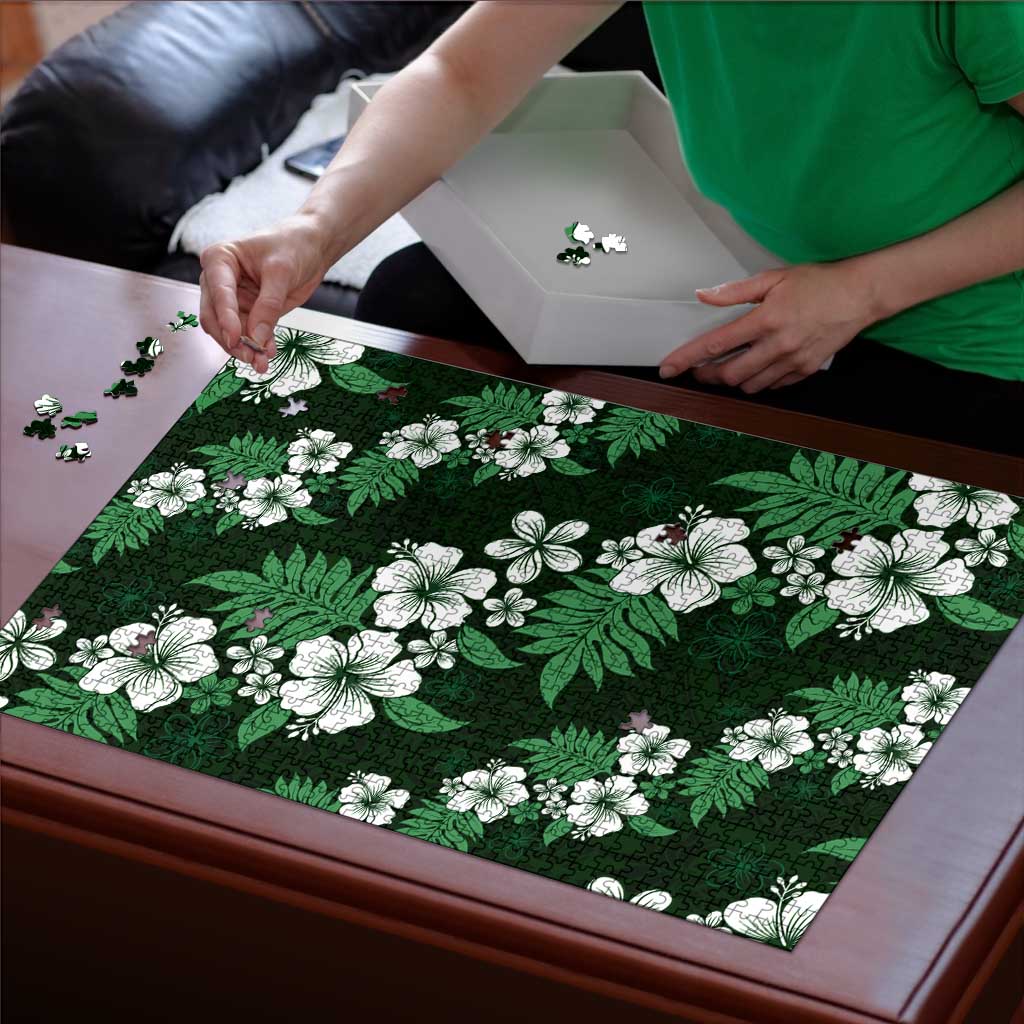 Hawaiian Hibiscus Tribal Floral Green Puzzle Polynesian Tapa Pattern - Polynesian Pride