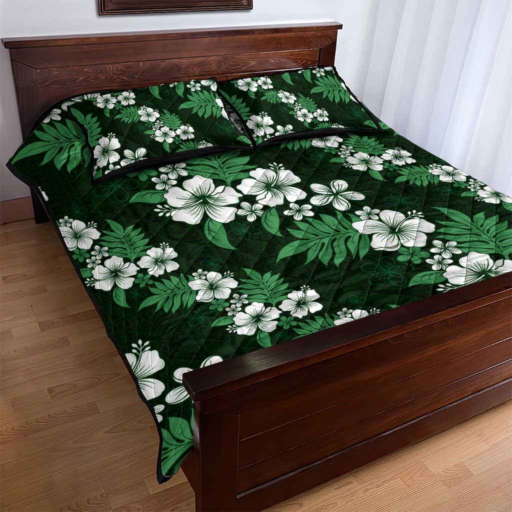 Hawaiian Hibiscus Tribal Floral Green Quilt Bed Set Polynesian Tapa Pattern - Polynesian Pride