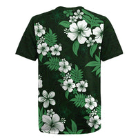 Hawaiian Hibiscus Tribal Floral Green Rugby Jersey Polynesian Tapa Pattern - Polynesian Pride