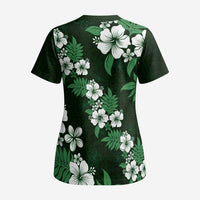 Hawaiian Hibiscus Tribal Floral Green Scrub Top Polynesian Tapa Pattern - Polynesian Pride