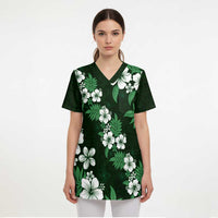 Hawaiian Hibiscus Tribal Floral Green Scrub Top Polynesian Tapa Pattern - Polynesian Pride