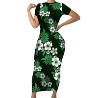 Hawaiian Hibiscus Tribal Floral Green Short Sleeve Bodycon Dress Polynesian Tapa Pattern - Polynesian Pride