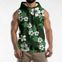 Hawaiian Hibiscus Tribal Floral Green Sleeveless Hoodie Polynesian Tapa Pattern - Polynesian Pride