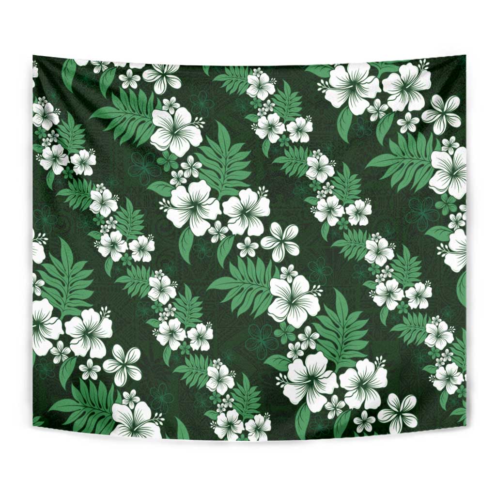 Hawaiian Hibiscus Tribal Floral Green Tapestry Polynesian Tapa Pattern - Polynesian Pride