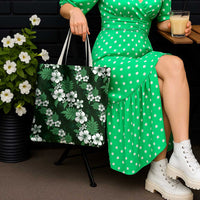 Hawaiian Hibiscus Tribal Floral Green Tote Bag Polynesian Tapa Pattern - Polynesian Pride