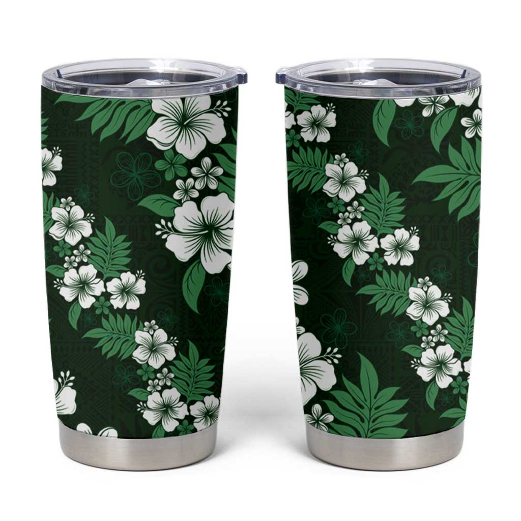 Hawaiian Hibiscus Tribal Floral Green Tumbler Cup Polynesian Tapa Pattern - Polynesian Pride