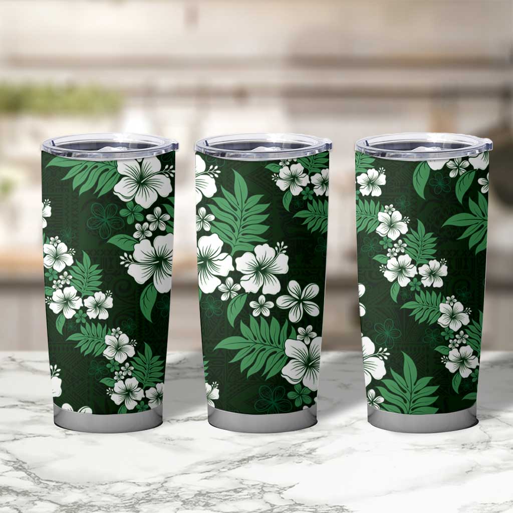 Hawaiian Hibiscus Tribal Floral Green Tumbler Cup Polynesian Tapa Pattern - Polynesian Pride