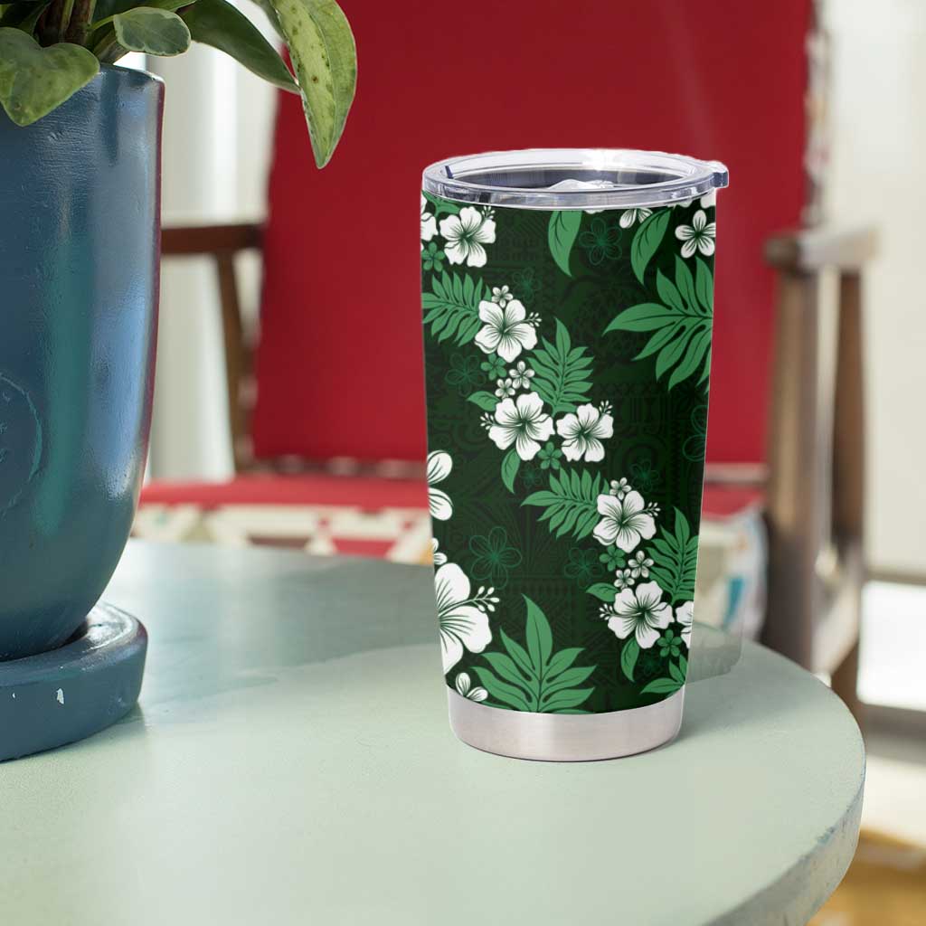 Hawaiian Hibiscus Tribal Floral Green Tumbler Cup Polynesian Tapa Pattern - Polynesian Pride