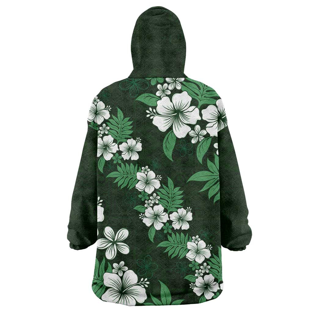Hawaiian Hibiscus Tribal Floral Green Wearable Blanket Hoodie Polynesian Tapa Pattern - Polynesian Pride
