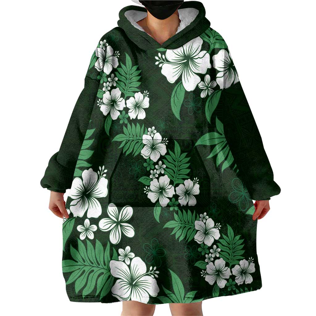 Hawaiian Hibiscus Tribal Floral Green Wearable Blanket Hoodie Polynesian Tapa Pattern - Polynesian Pride