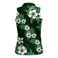 Hawaiian Hibiscus Tribal Floral Green Women Sleeveless Polo Shirt Polynesian Tapa Pattern LT01 - Polynesian Pride