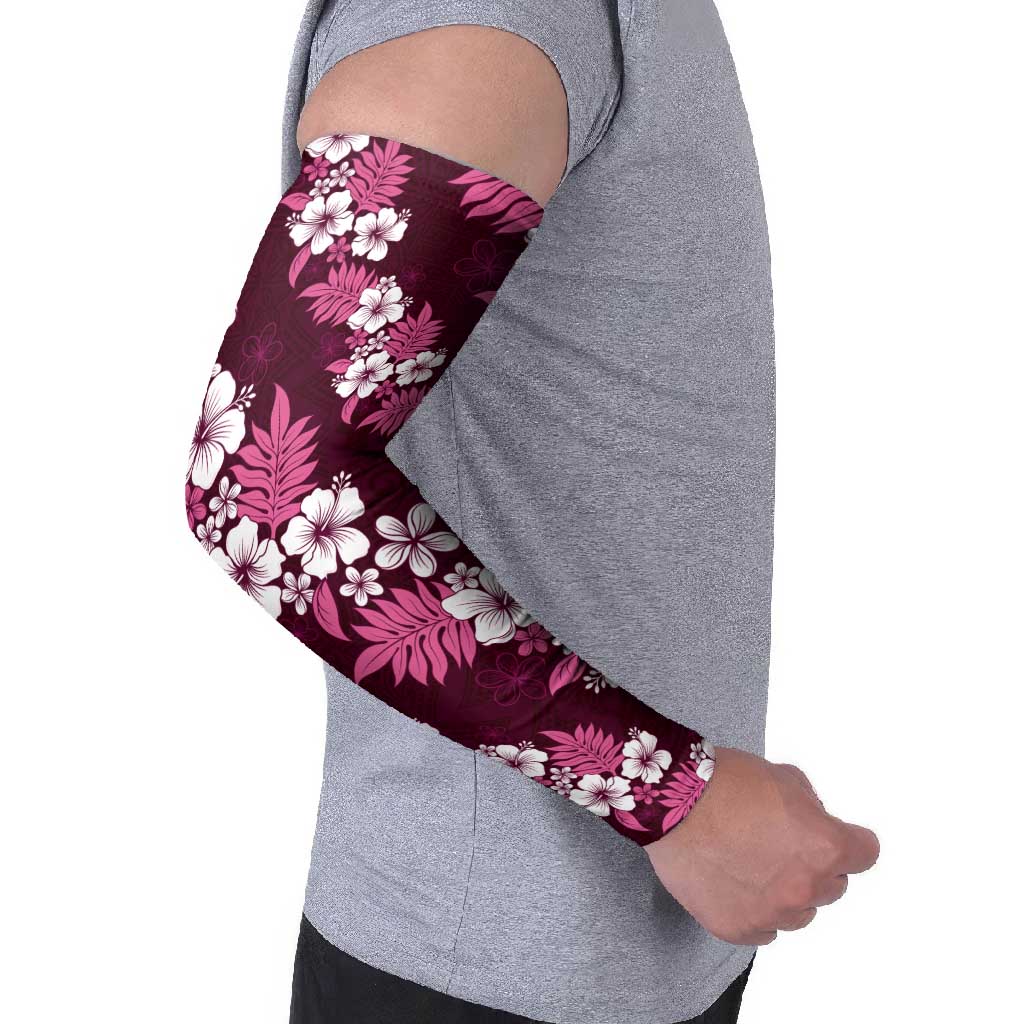 Hawaiian Hibiscus Tribal Floral Pink Arm Sleeves Polynesian Tapa Pattern - Polynesian Pride