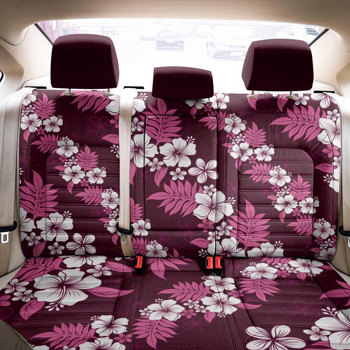 Hawaiian Hibiscus Tribal Floral Pink Back Car Seat Cover Polynesian Tapa Pattern - Polynesian Pride