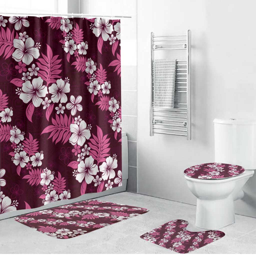 Hawaiian Hibiscus Tribal Floral Pink Bathroom Set Polynesian Tapa Pattern - Polynesian Pride