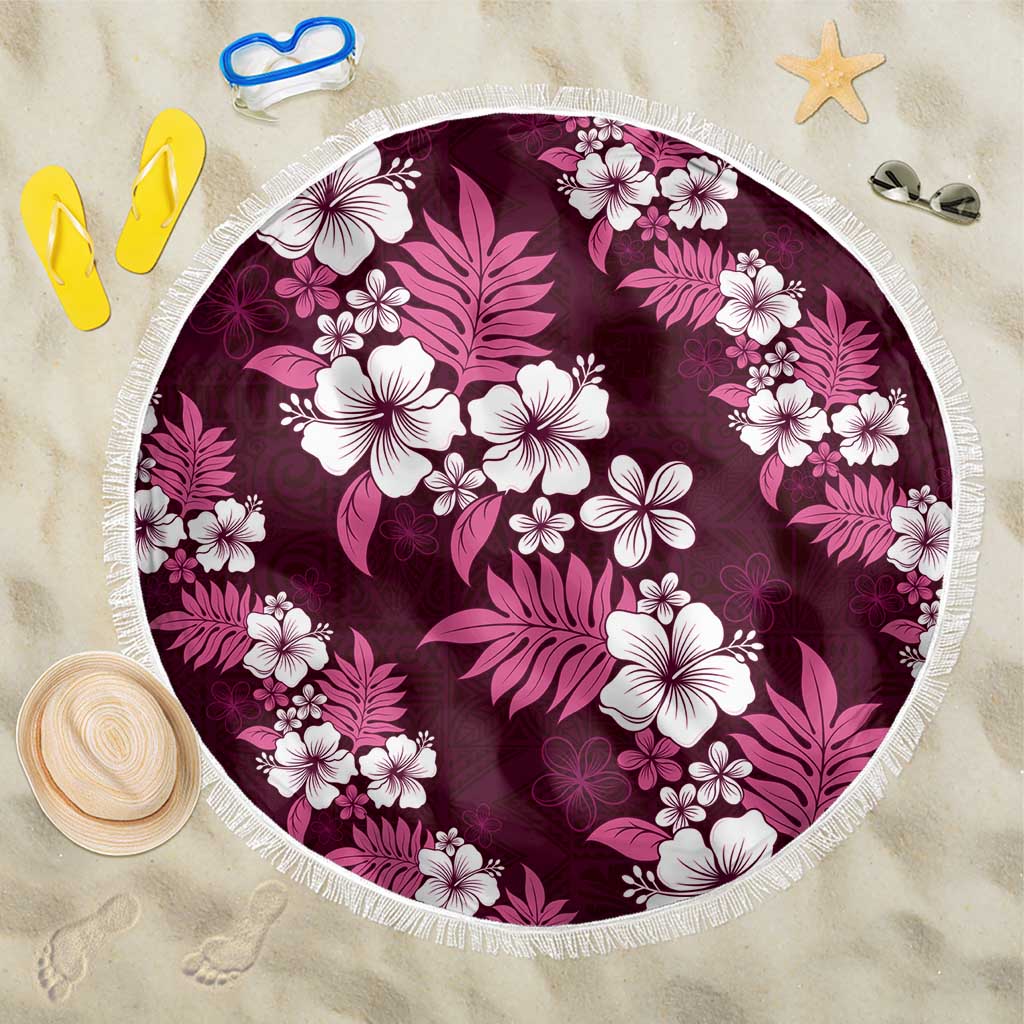Hawaiian Hibiscus Tribal Floral Pink Beach Blanket Polynesian Tapa Pattern - Polynesian Pride