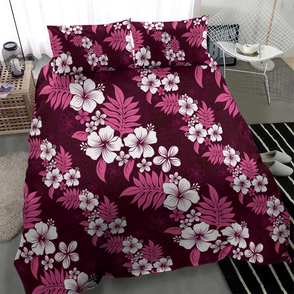 Hawaiian Hibiscus Tribal Floral Pink Bedding Set Polynesian Tapa Pattern - Polynesian Pride