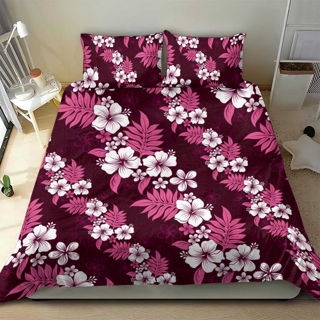 Hawaiian Hibiscus Tribal Floral Pink Bedding Set Polynesian Tapa Pattern - Polynesian Pride