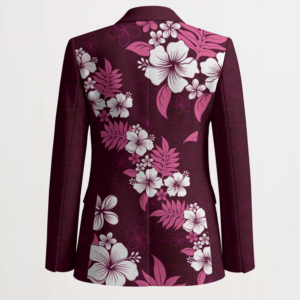 Hawaiian Hibiscus Tribal Floral Pink Blazer Polynesian Tapa Pattern - Polynesian Pride