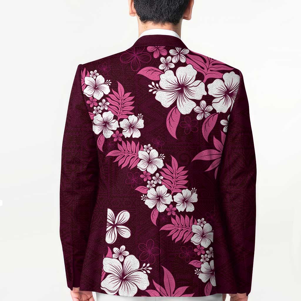 Hawaiian Hibiscus Tribal Floral Pink Blazer Polynesian Tapa Pattern - Polynesian Pride