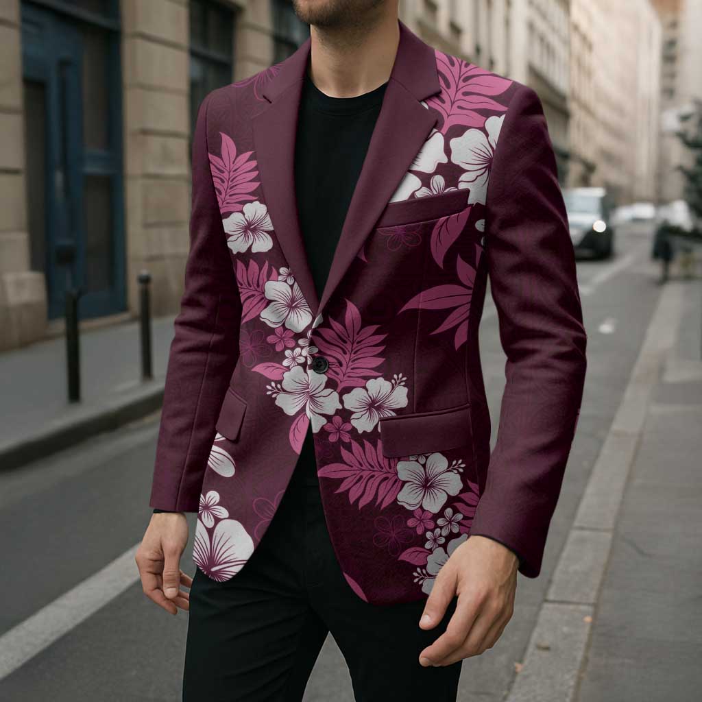 Hawaiian Hibiscus Tribal Floral Pink Blazer Polynesian Tapa Pattern - Polynesian Pride