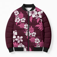 Hawaiian Hibiscus Tribal Floral Pink Bomber Puffer Jacket Polynesian Tapa Pattern - Polynesian Pride