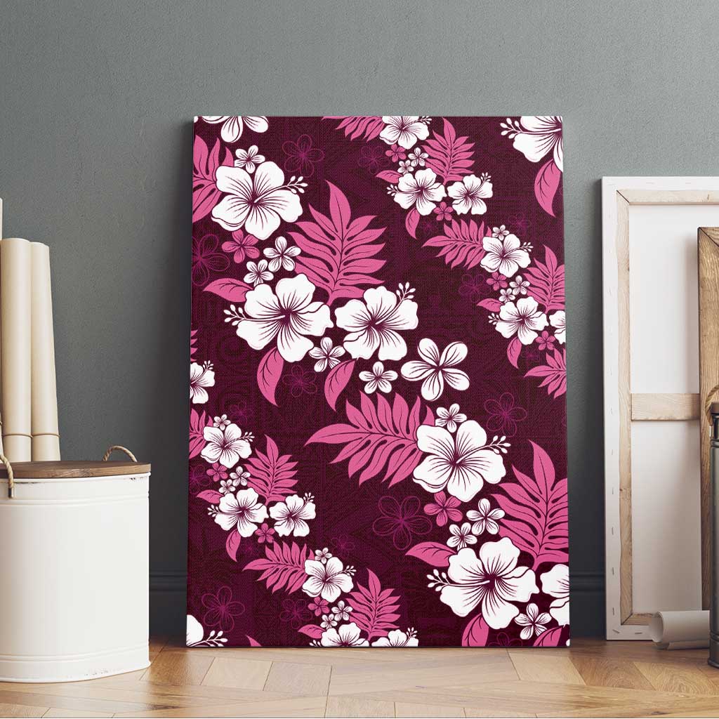 Hawaiian Hibiscus Tribal Floral Pink Canvas Wall Art Polynesian Tapa Pattern - Polynesian Pride