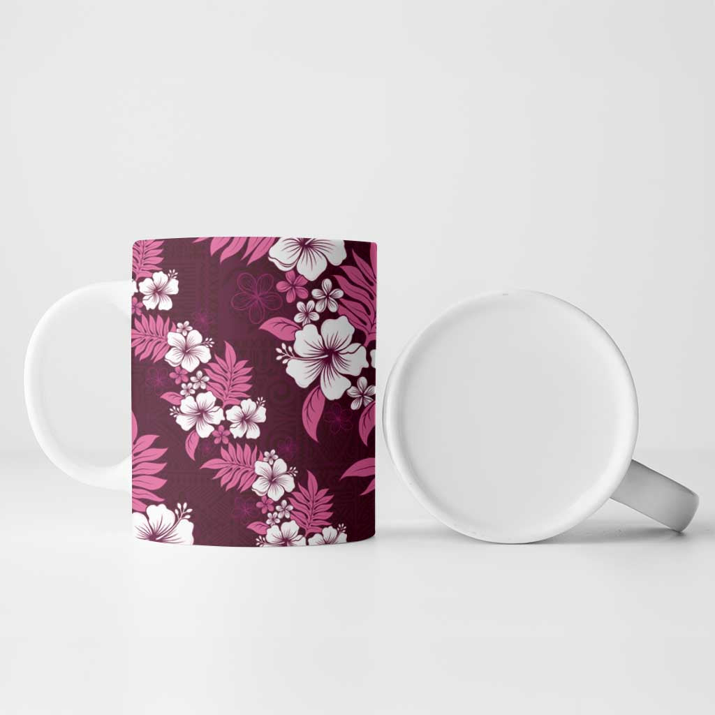 Hawaiian Hibiscus Tribal Floral Pink Ceramic Mug Polynesian Tapa Pattern - Polynesian Pride