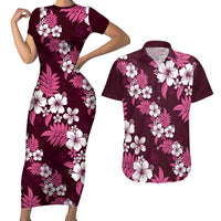 Hawaiian Hibiscus Tribal Floral Pink Couples Matching Short Sleeve Bodycon Dress and Hawaiian Shirt Polynesian Tapa Pattern - Polynesian Pride