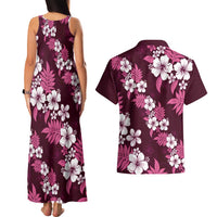 Hawaiian Hibiscus Tribal Floral Pink Couples Matching Tank Maxi Dress and Hawaiian Shirt Polynesian Tapa Pattern - Polynesian Pride